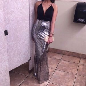 Black and Silver low cut evening gown